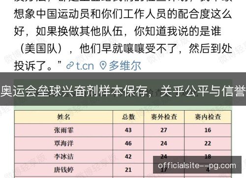 奥运会垒球兴奋剂样本保存，关乎公平与信誉